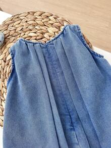 SHEIN 女婴牛仔无袖连衣裙，饰有大蝴蝶结 - 淺色水洗藍 - 查看 8