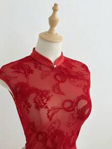 Elamini Elegant Lace Camisole Top For Women - Red - View 5