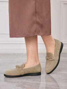 Sleekvia Casual Versatile Commuting Fringe Decor Flat Loafers - Apricot - View 3
