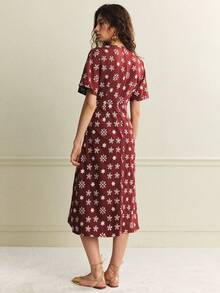 Écloséra French Dress Romantic Dress V-Neck Dress A Swing Dress Embroidered Dress Contrasting Dress Heavy Industry Dress Spring And Summer Dress - Brown - View 6