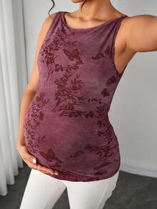 Momance Printed Sleeveless Fitted Elegant Maternity Tank Top For Women - Burgundy - View 6