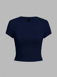 SHEIN Tall CURVE Setelan 4 Potong Ukuran Plus, Warna Polos, Model Crop, Leher Bulat, Lengan Pendek, Pas Badan, Cocok untuk Musim Panas - MultiWarna - View 5