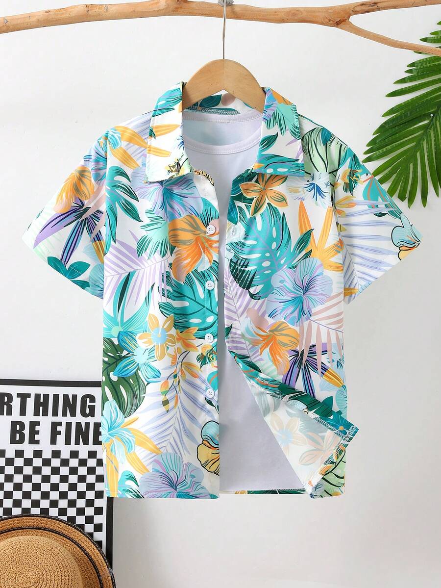 Fantacosmos Tween Boy Cute Vacation Graphic Print Shirt, Suitable For Beach, Holiday, Travel - Blue - View 1