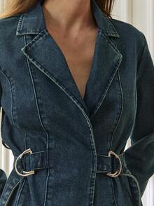 Dazy-Less Spring/Summer Romantic Design Loose Casual Commute Elegant Blue Shirt And Straight Leg Jeans Women 2-Piece Suit - Blue - View 7