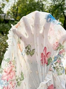 SHEIN Maternity Casual Floral Print Sleeveless Dress - White - View 7