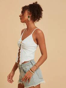 Travachic Solid Color Metal Decor Slit Textured Camisole Tank Top, Vacation Wear,Summer Outfits For Women,Beach Outfits For Woman,Women,Concert Outfit Women,Boho,Summer Top - Apricot - View 7