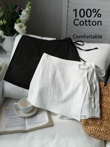 Comfortcana 2件套加大码纯色侧系带拉链休闲度假舒适短裤套装，春夏款 - 彩色 - 查看 3