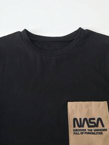 SHEIN Vacaura 2件套男童印花黑色短袖T恤+米色工装裤休闲套装，春夏款 - 卡其色 - 查看 8