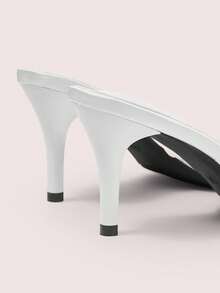 CUCCOO DOLLMOD 女士优雅蕾丝缎面高跟穆勒拖鞋，甜美可爱高跟凉鞋 - 白色 - 查看 5