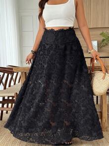 Weeklong Plus Size Women Lace High Waist Casual Versatile Daily Wear Skirt - Black - View 5