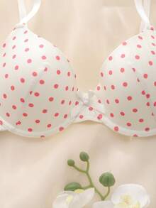 粉色，带钢圈，模杯，高支撑，提拉塑形，波点图案，可爱优雅女士文胸 - 粉色 - 查看 5