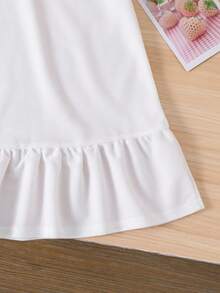 SHEIN 少女樱桃图案针织翻领修身休闲连衣裙 - 白色 - 查看 12