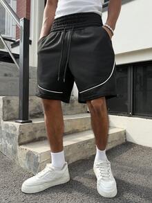 PAVTROS Young, Casual, Double Waistband, White Side Stripe, Printed Design Shorts - Black - View 1