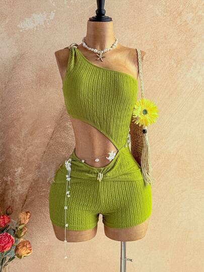 Soleia Bộ jumpsuit co giãn khoét rỗng với họa tiết kim loại mới, phù hợp cho kỳ nghỉ, hẹn hò, tiệc trà chiều, du lịch, lễ hội âm nhạc, phong cách Boho.