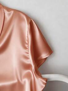 GlowEve Áo sơ mi satin trơn màu thanh lịch, xếp ly eo, thích hợp cho công sở. - Hồng - Xem 4