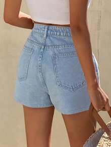 Livesso Women's Casual Fashionable Denim Shorts - Blue - View 2