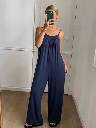 DAZY Minimalist Pleated Soft Draping Knit Jumpsuit For Women Loungewear