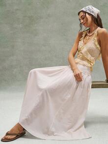 Bohemela 女士休闲纯色宽松梭织半身裙 - 杏色 - 查看 6