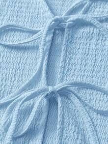 SHEIN LUNE 大码女式纯色系带短袖休闲上衣 - 淺藍色 - 查看 3