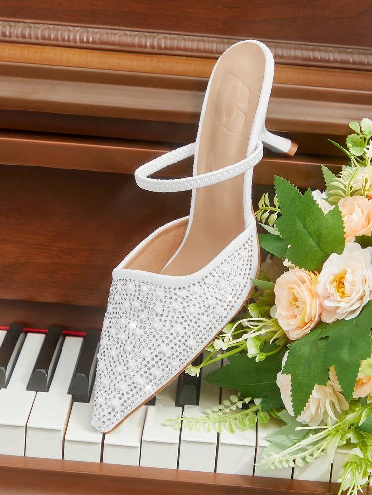 CUCCOO HITCHD Women's Pointed Toe Rhinestone Decor Daily Versatile Fashion High Heels Valentine's Day Elegant Shoes