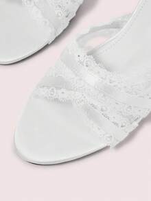 CUCCOO DOLLMOD 女士优雅蕾丝缎面高跟穆勒拖鞋，甜美可爱高跟凉鞋 - 白色 - 查看 4