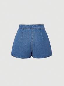 SHEIN MOD Shorts vaqueros casuales de verano para mujer con decoración de botones - Azul - Ver 2
