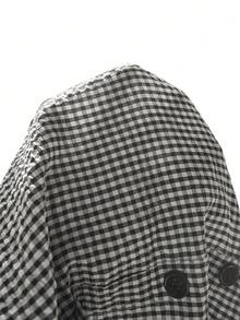 Rosumi 大码女士休闲黑白格子短袖衬衫，带纽扣装饰，春夏款 - 黑與白 - 查看 11