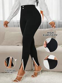 SHEIN Lady Petite Petite Women's Leggings, Clothes For Tall Women, Summer Co-Ord Festival Outfits, Summer Clothes, Rave Festival Outfits, Long Women's Dresses, Wedding Reception Dress, Summer Women's Dresses - Black - View 3