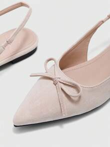 CUCCOO BIZCHIC Women's Flat Mule Shoes, Almond Suede Pointed Toe With Ankle Strap, Bow Decor, Gentle Sweet Fairy Style, Soft Bottom Comfortable Commuter Shoes - Apricot - View 5