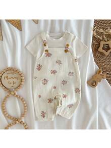 Loomiva Newborn Baby Girl Floral Print Strap Romper & Pants Set, Versatile & Comfortable,Kids - Apricot - View 5