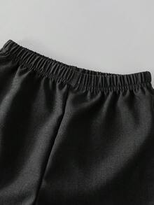 SHEIN Explorewe 男童休闲纯色短袖衬衫短裤套装（2件套），适合日常休闲、度假、运动、上学、户外活动、夏季穿着。 - 黑色 - 查看 5