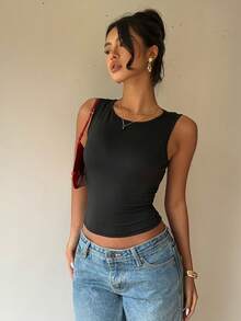 Siren Gaze Womens Black Sleeveless Draped Back Lace Crop Top, Casual Summer Two Piece Outfit, Black To, Black Sexy Tops, See Through Top, Y2k Tops - Black - View 5