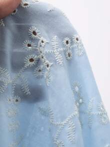 DAZY Đầm slip tay ngắn xếp ly họa tiết hoa nhí, đầm maxi cổ vuông thanh lịch dành cho công sở. - Màu xanh lam - Xem 8