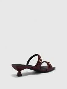 CUCCOO BIZCHIC Spring And Summer New Outdoor Women's Black Square Toe Open-Toed High-Heeled Sandals Women's Stiletto French With Skirt Strappy Sandals Spring Shoes - Burgundy - View 9