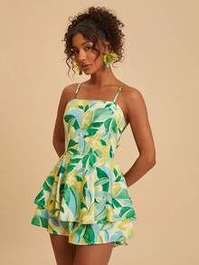 Travachic Plant Print Tie-Front Backless Jumpsuit For Women, Vacation - Multicolor - View 2