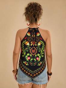 Travachic 大码波西米亚风休闲度假沙滩吊带露肩印花吊带背心女款 - 黑色 - 查看 2