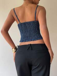 Siren Gaze Áo hai dây denim buộc dây kiểu dáng thường ngày dành cho nữ, thích hợp cho mùa hè. - Rửa trung bình - Xem 5