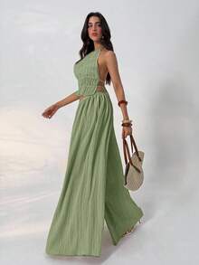 Aloruh Summer Loose Textured Casual Pants - Green - View 5