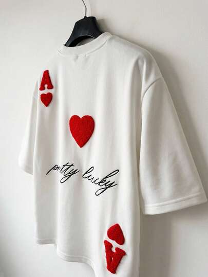 TOKVUE Plus Size Men's Casual Fashion Street Daily Commute Playing Card Letter Graphic Dropped Shoulder Loose White T-Shirt