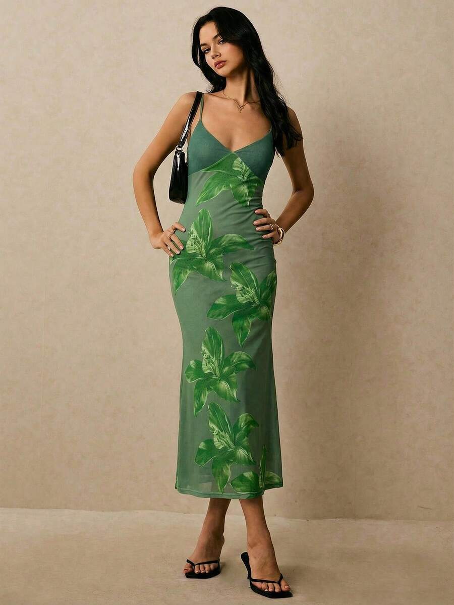 Poéselle Women's Elegant Floral Print Sleeveless Dress, Summer - Multicolor - View 1