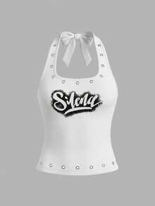 Rina Fox Women's Keyhole Backless Halter Neck Tank Top - White - View 3