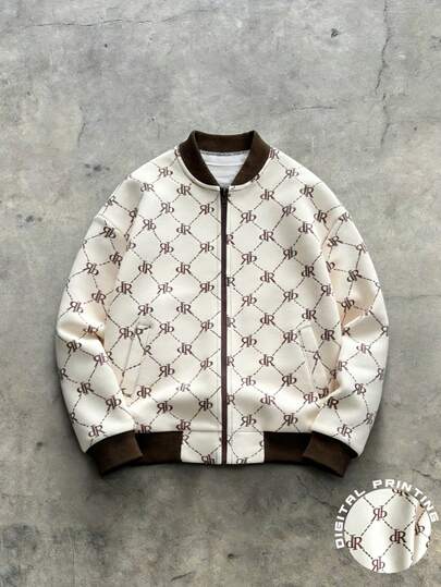 Manfinity Dauomo Herren Lässig Fashion Street Komplett-Muster Reißverschluss Baseball Jacke, Frühling/Herbst