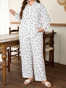 Lacomfia Plus Size Women 2-Piece Set, Long Sleeve Top And Pants, Vacation Floral Retro Print, Casual Pajama Sets For Women - Multicolor - View 3