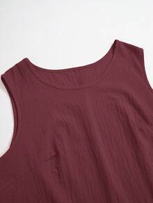 Rusticease 大码女式纯色圆领背心和短裤休闲宽松两件套 - 酒紅色 - 查看 6