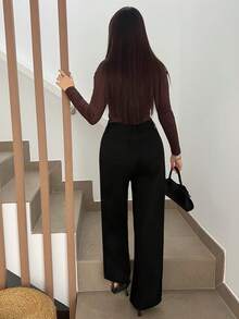 Hitanina 女士简约日常穿着黑色宽松直筒牛仔裤 - 黑色 - 查看 2