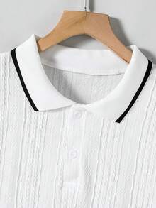 1 chiếc áo polo dệt kim họa tiết cáp màu trắng tối giản dành cho thanh thiếu niên, có cổ, tay ngắn, dáng regular fit, phong cách thường ngày, đa năng, thích hợp cho đi làm. - trắng - Xem 5