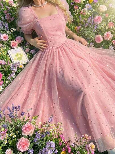 Vestido de manga abullonada para adolescentes, parte superior estilo princesa, adecuado para vacaciones, diseño de moda para salidas, fiestas y otras ocasiones, primavera/verano