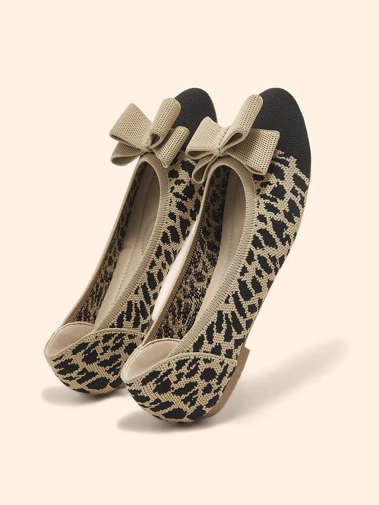 CUCCOO BASICS Women's Bow Decor Patchwork Leopard Print Flat Loafers Spring Shoes