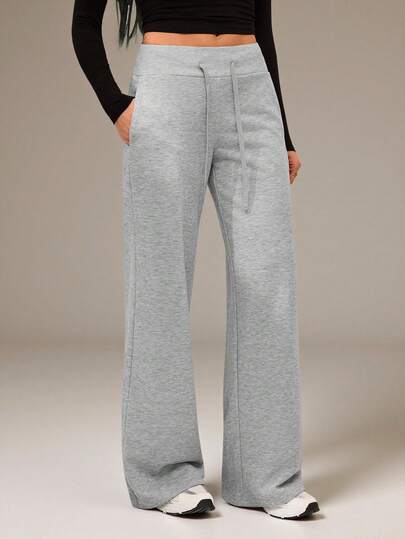 SHEIN Tall Comfortable And Casual Plain Knitted Low-Rise Wide-Leg Women's Sweatpants
