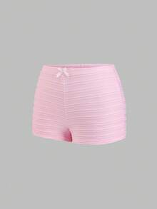 Sweetra 女士粉色纹理高弹低腰修身蝴蝶结超短裤，性感甜美少女沙滩度假风 - 粉色 - 查看 3